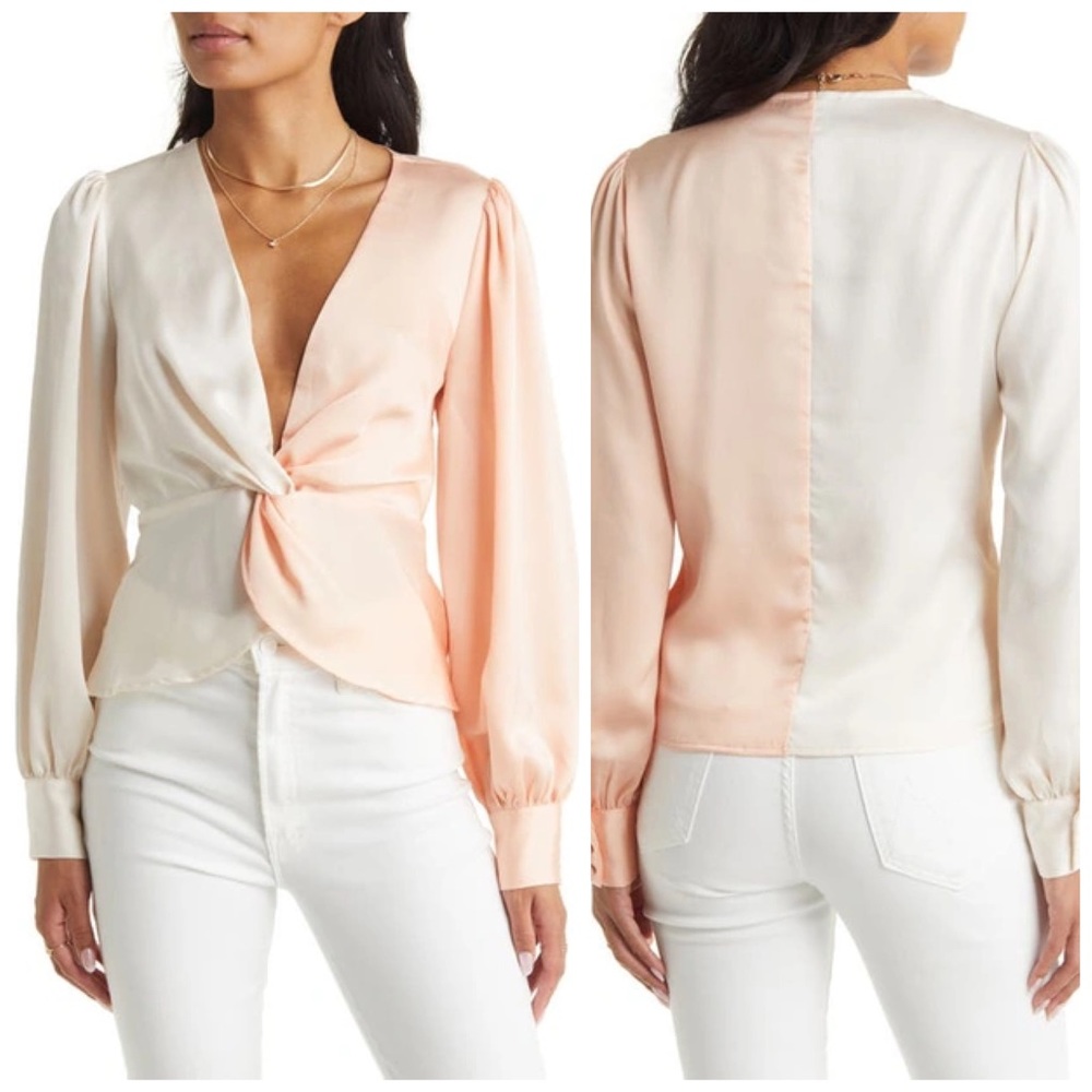 NWT Peach & Cream Color Block Twisted Front Blouse